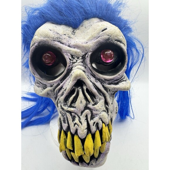 Vintage 2001 The Paper Magic Group Skull Monster Long Blue Hair Cyclops Mask - Picture 5 of 9
